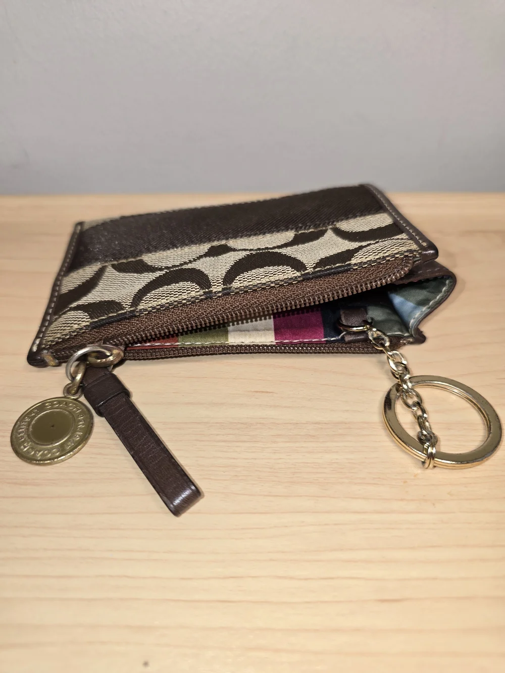 COACH Card Holder Wallet Keyring Legacy Lining